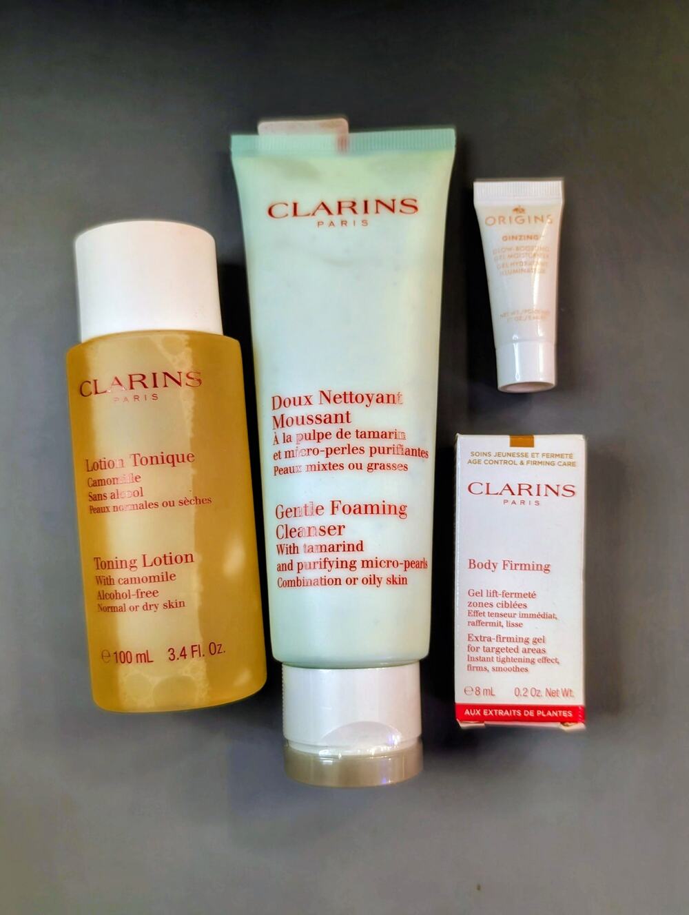 Clarins Bundle-Toning Lotion, Gentle Foaming Cleanser, Body Firming Gel
